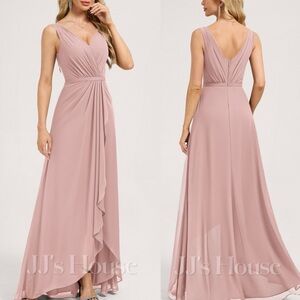 JJ’s House A-line V-Neck Asymmetrical Chiffon Bridesmaid Dress Dusty Rose Pink 8